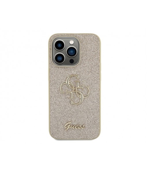 Husa IPhone 15 Pro, Guess Originala, Big Metal Logo, Glitter, Gold